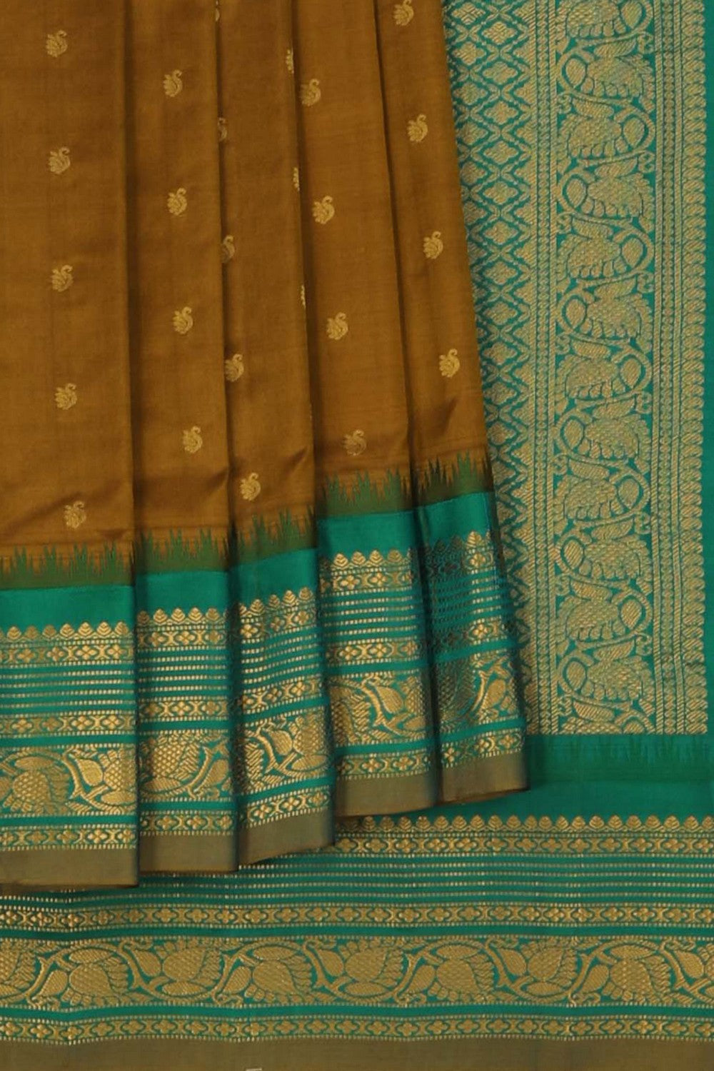Image of Gadwal Silk Brown Saree
