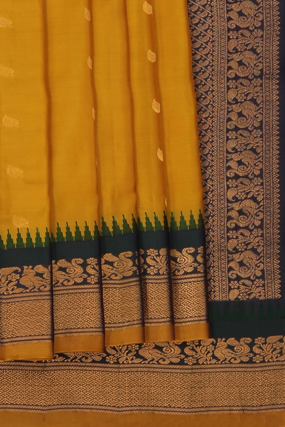 Gadwal Silk Fenugreek Mustard Saree