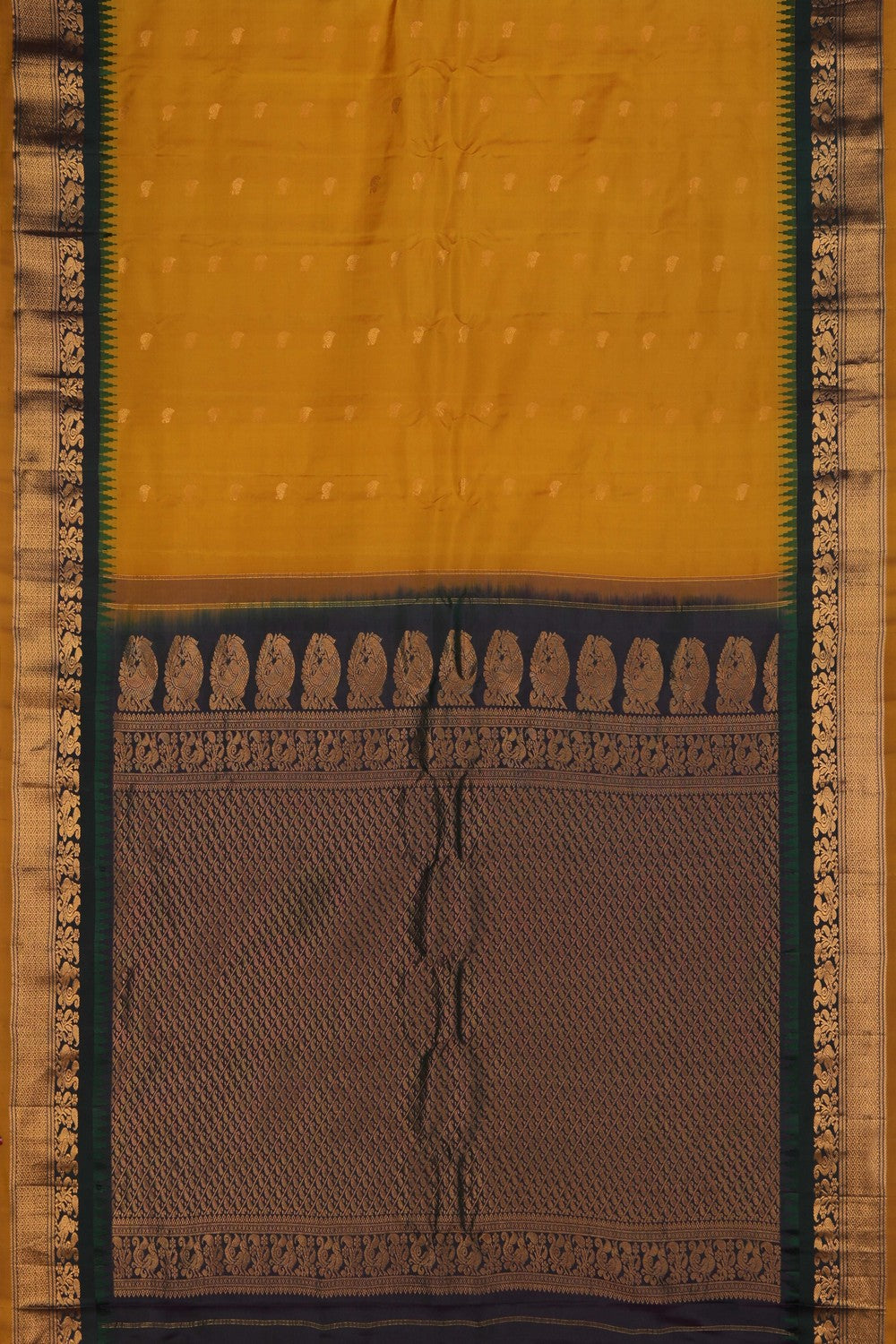 Gadwal Silk Fenugreek Mustard Saree