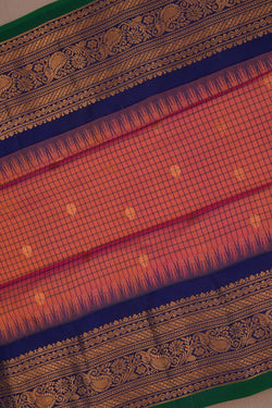 Image of Gadwal Silk Kattam Pink Saree