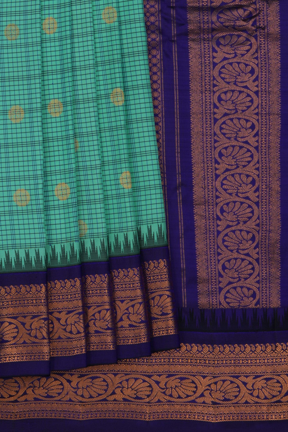 Image of Gadwal Silk Kattam Sea Green Saree
