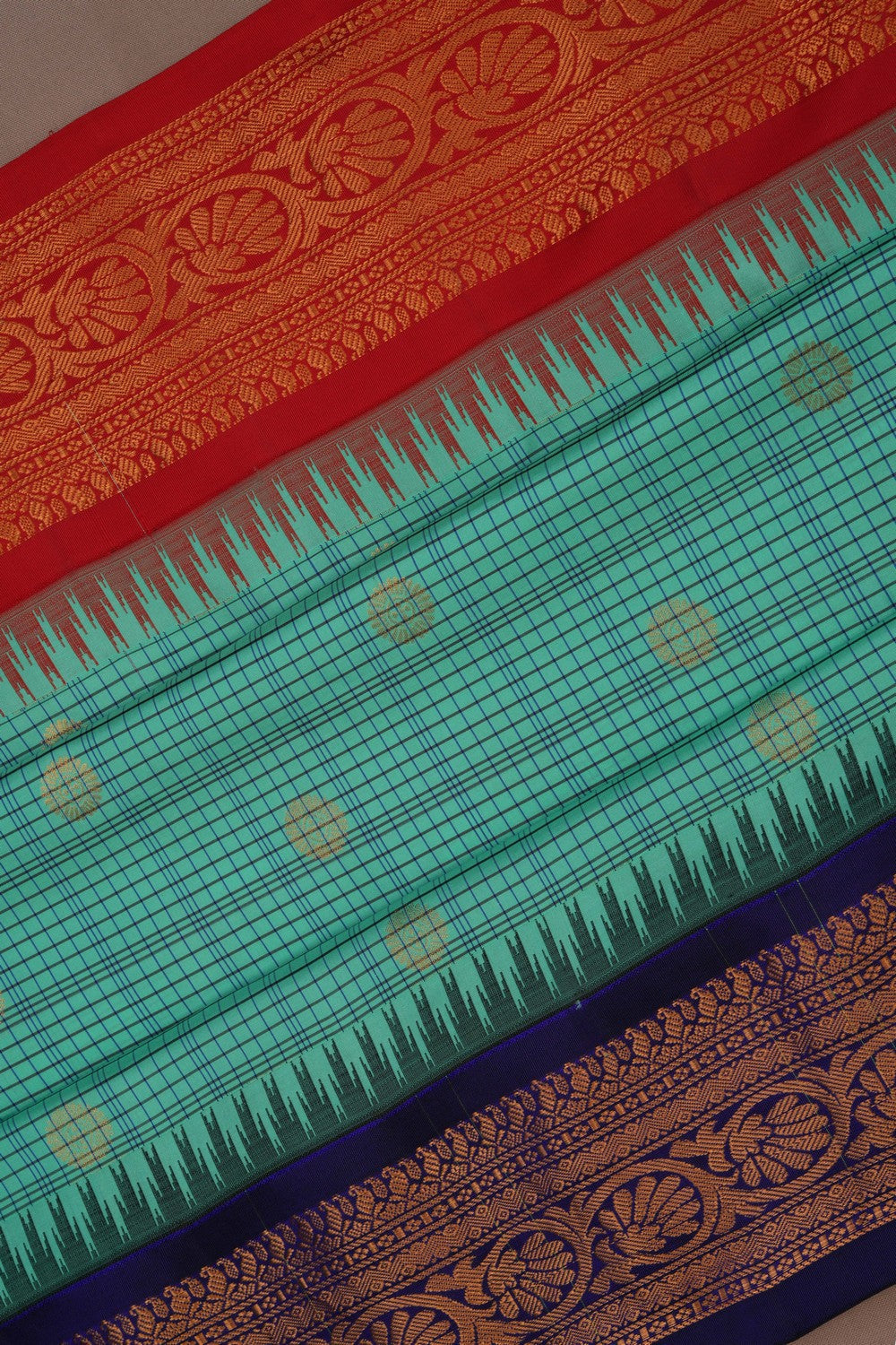 Gadwal Silk Kattam Sea Green Saree