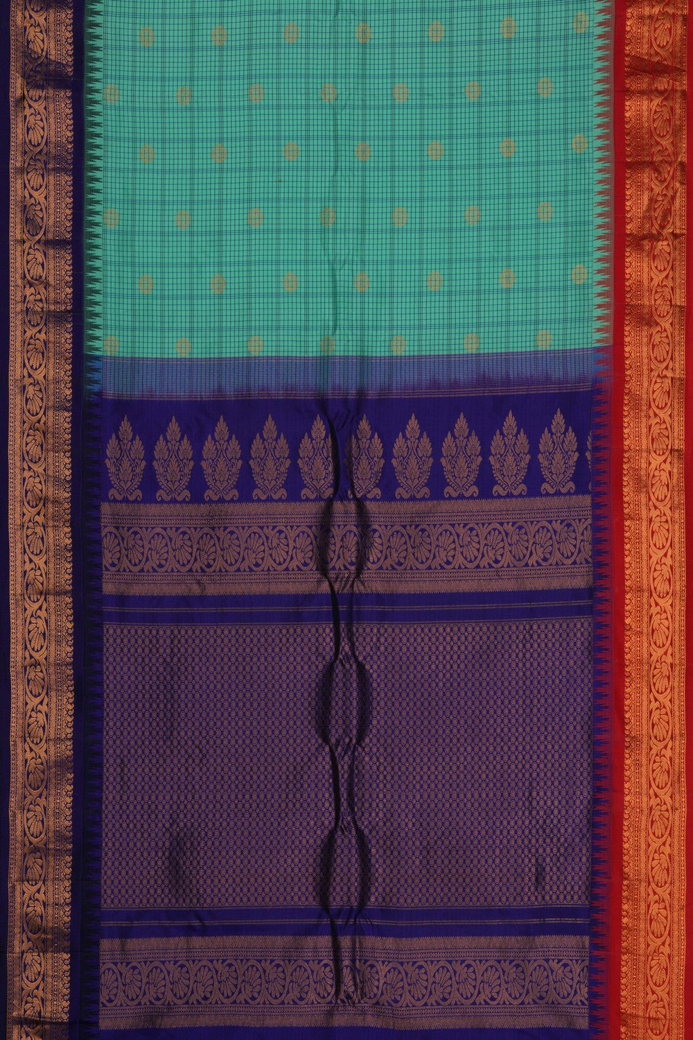 Image of Gadwal Silk Kattam Sea Green Saree