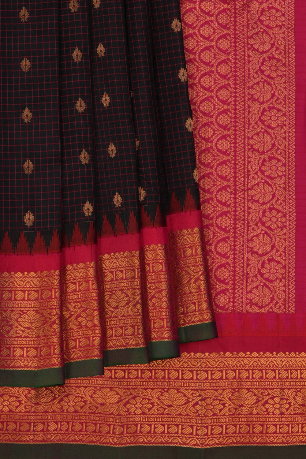 Image of Gadwal Silk Kattam Brown Saree