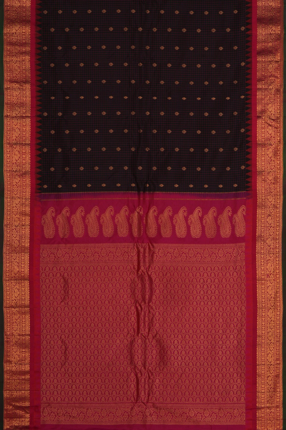 Image of Gadwal Silk Kattam Brown Saree