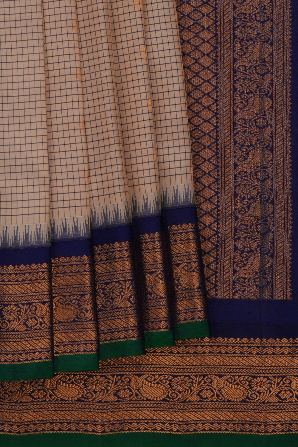 Gadwal Silk Kattam Beige Saree