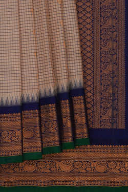 Image of Gadwal Silk Kattam Beige Saree