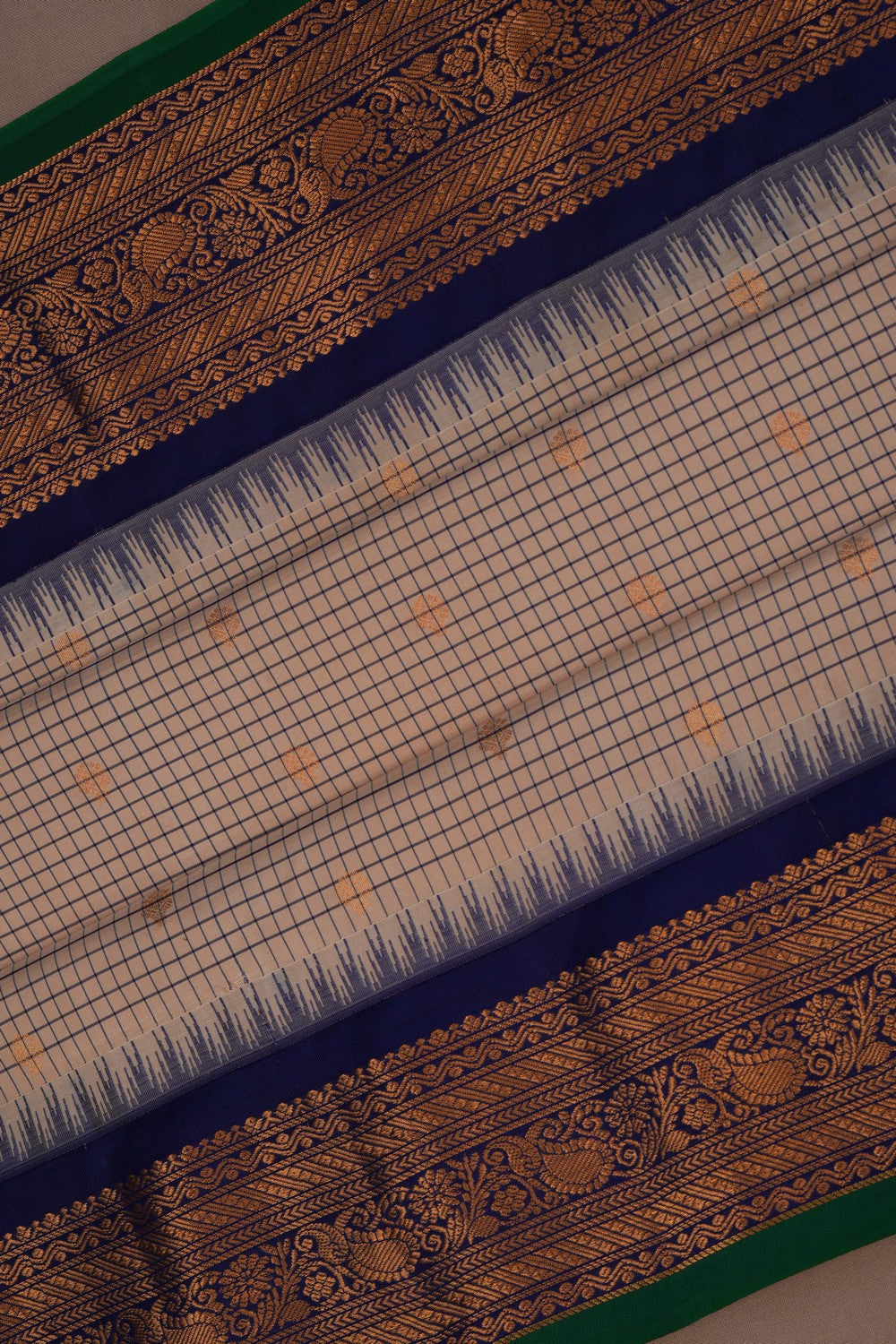 Gadwal Silk Kattam Beige Saree