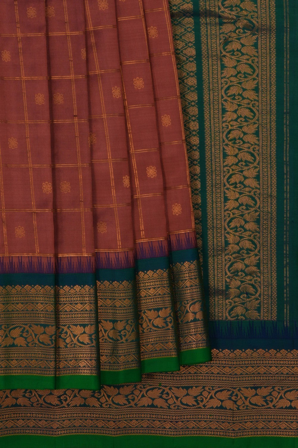 Image of Gadwal Silk Brown Saree