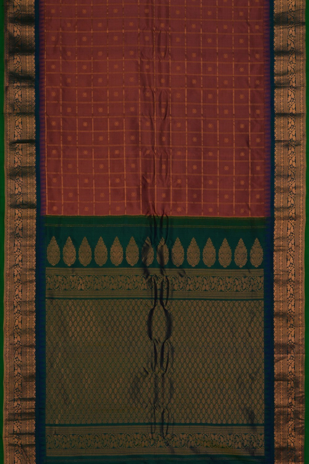 Image of Gadwal Silk Brown Saree