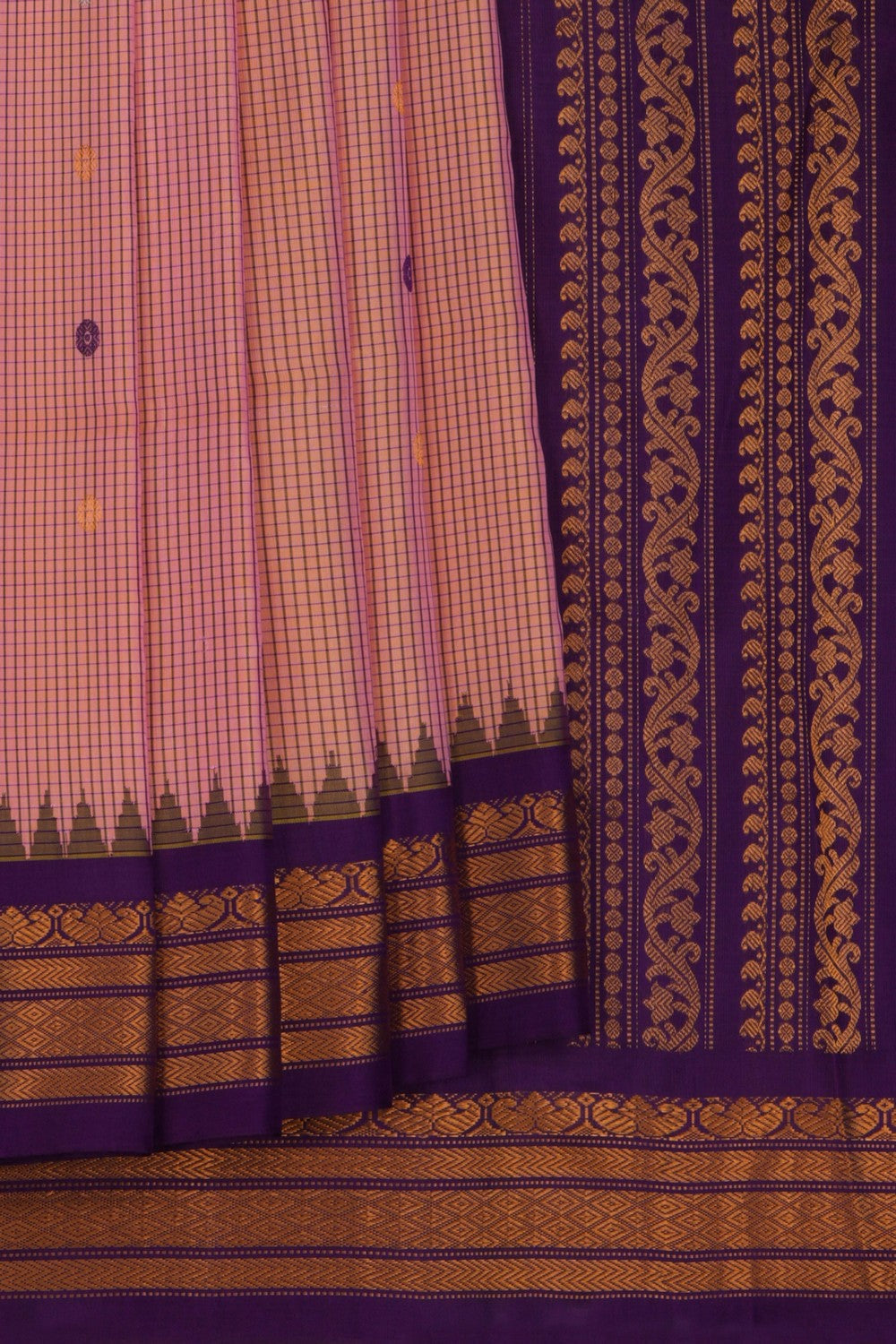 Image of Gadwal Silk Kattam Peach Saree