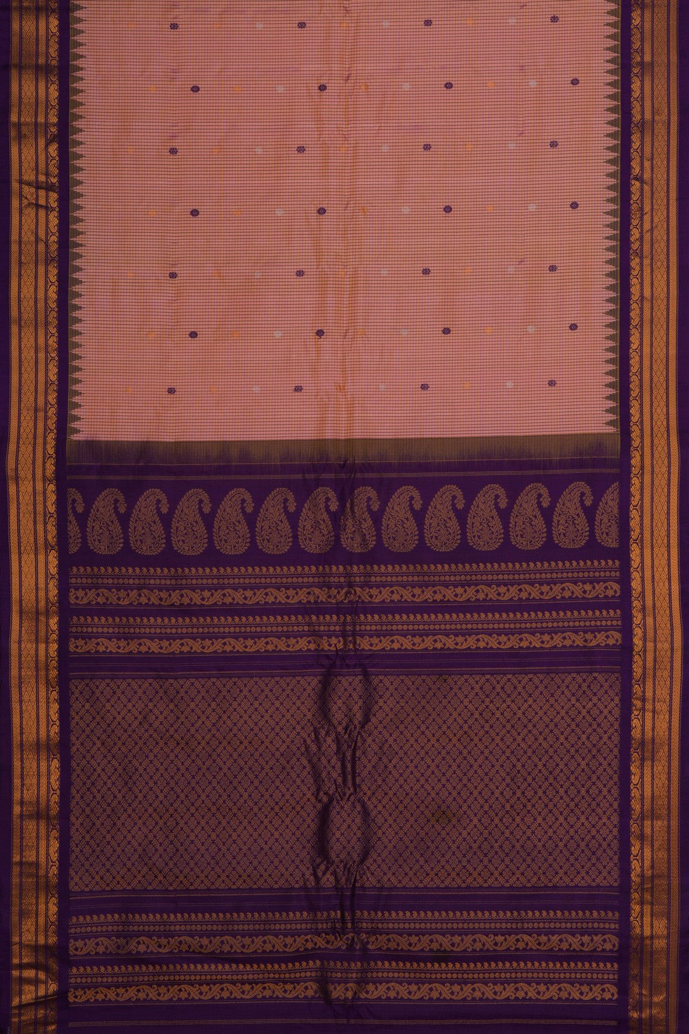 Image of Gadwal Silk Kattam Peach Saree