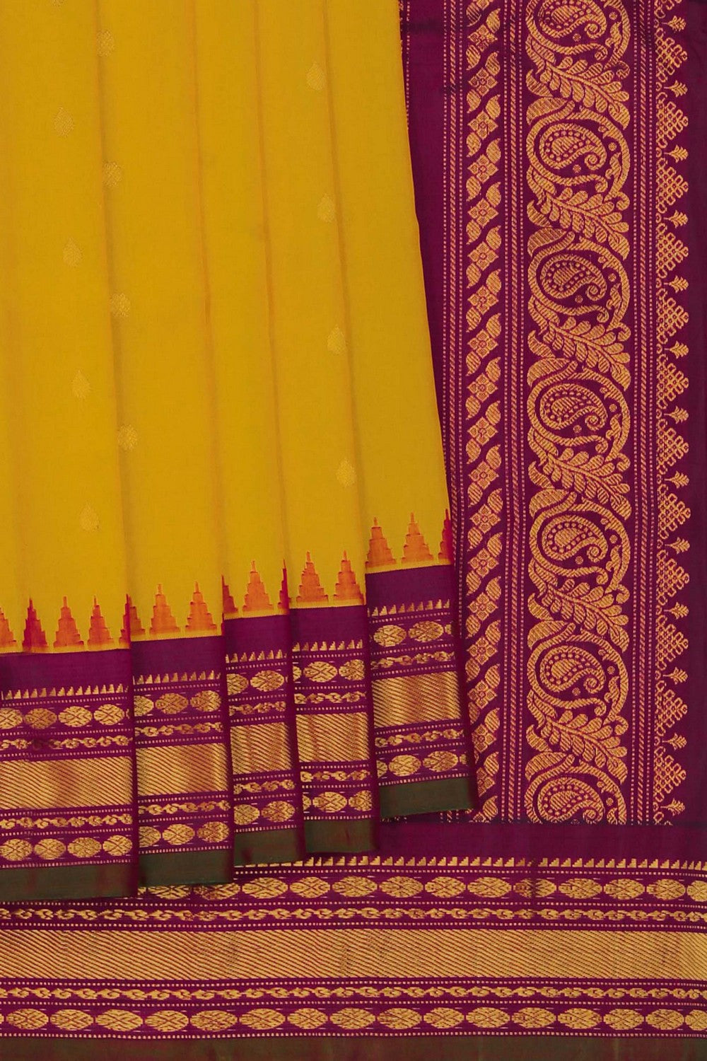Image of Gadwal Silk Yellow Saree