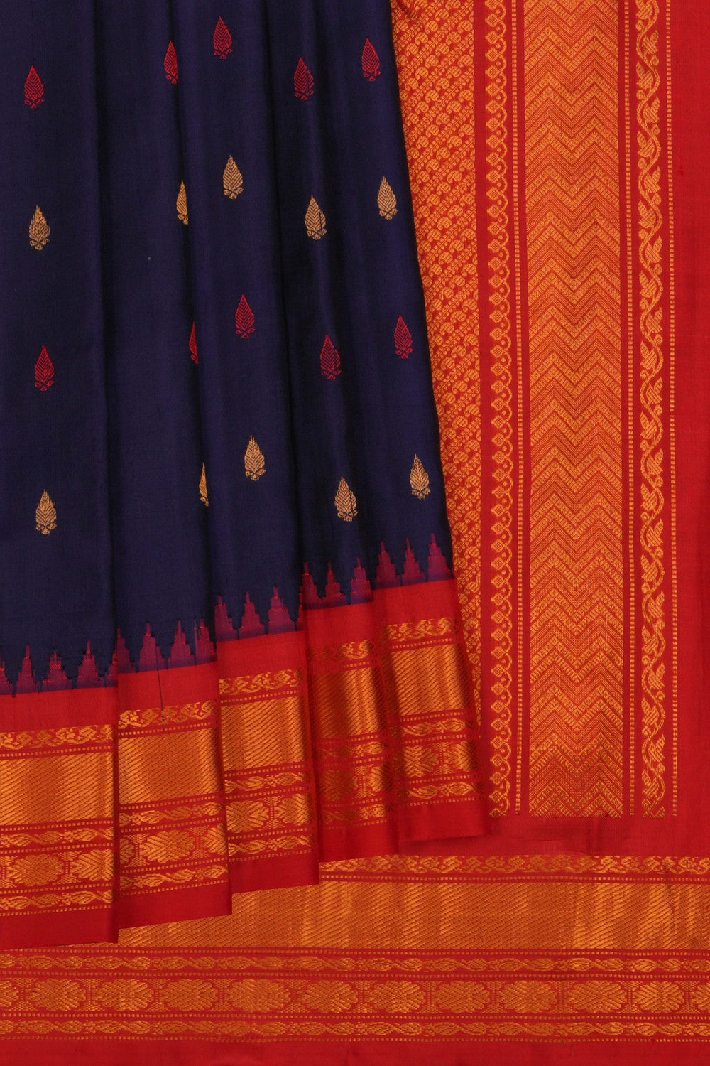 Image of Gadwal Silk Navy Blue Saree