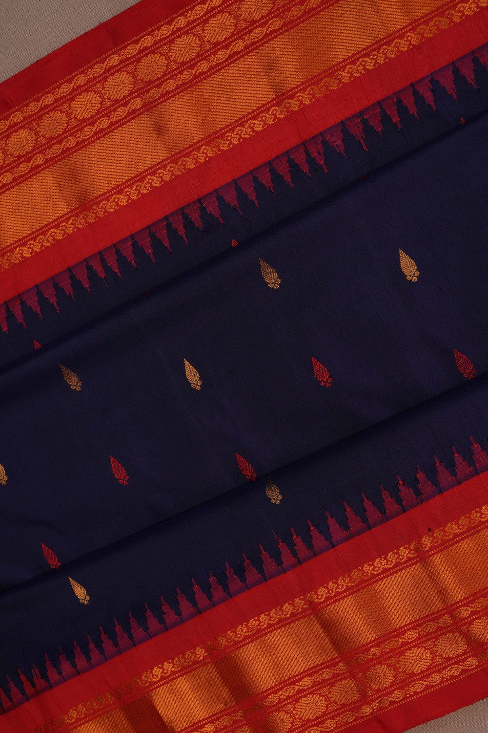 Image of Gadwal Silk Navy Blue Saree