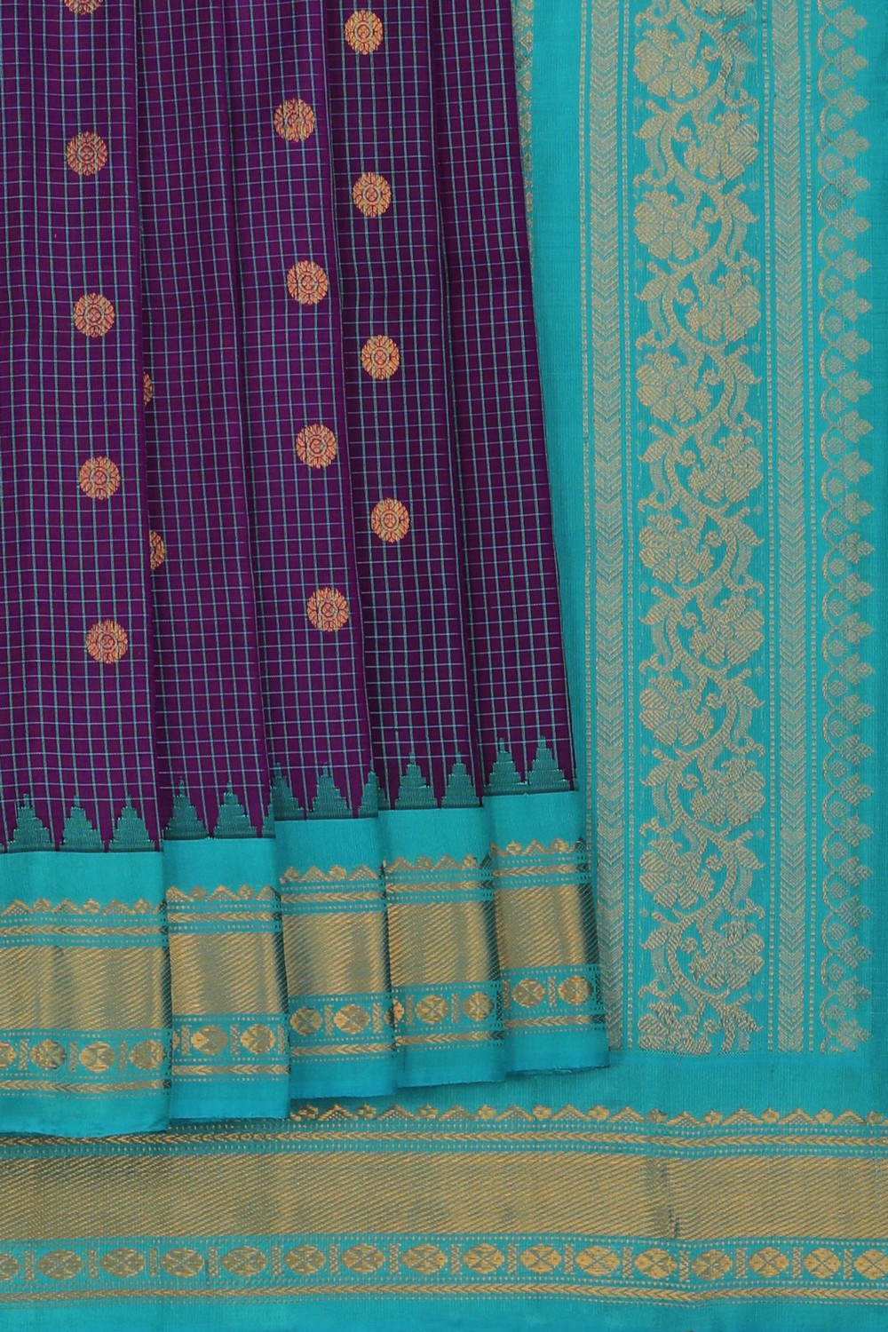 Image of Gadwal Silk Kattam Purple Saree