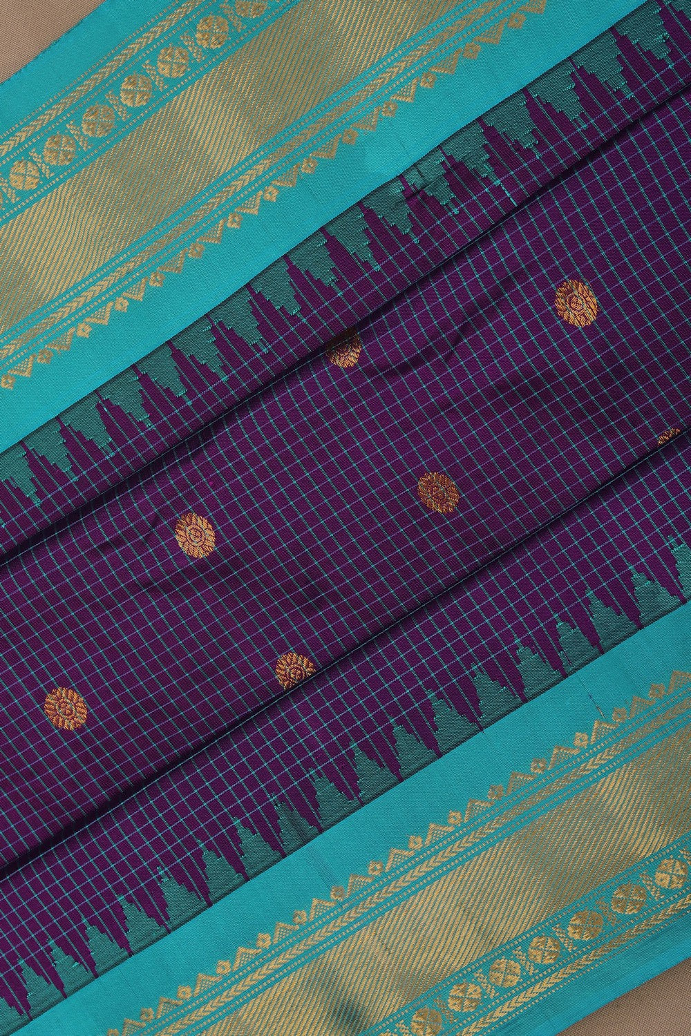 Image of Gadwal Silk Kattam Purple Saree