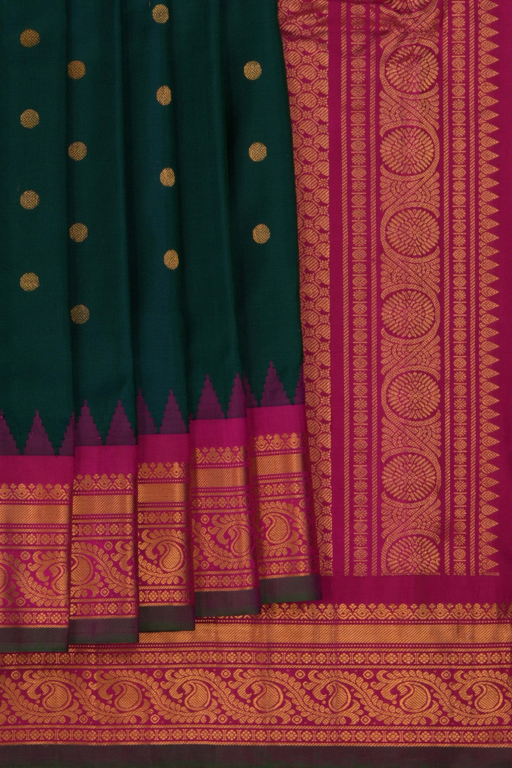 Image of Gadwal Silk Peacock Green Saree