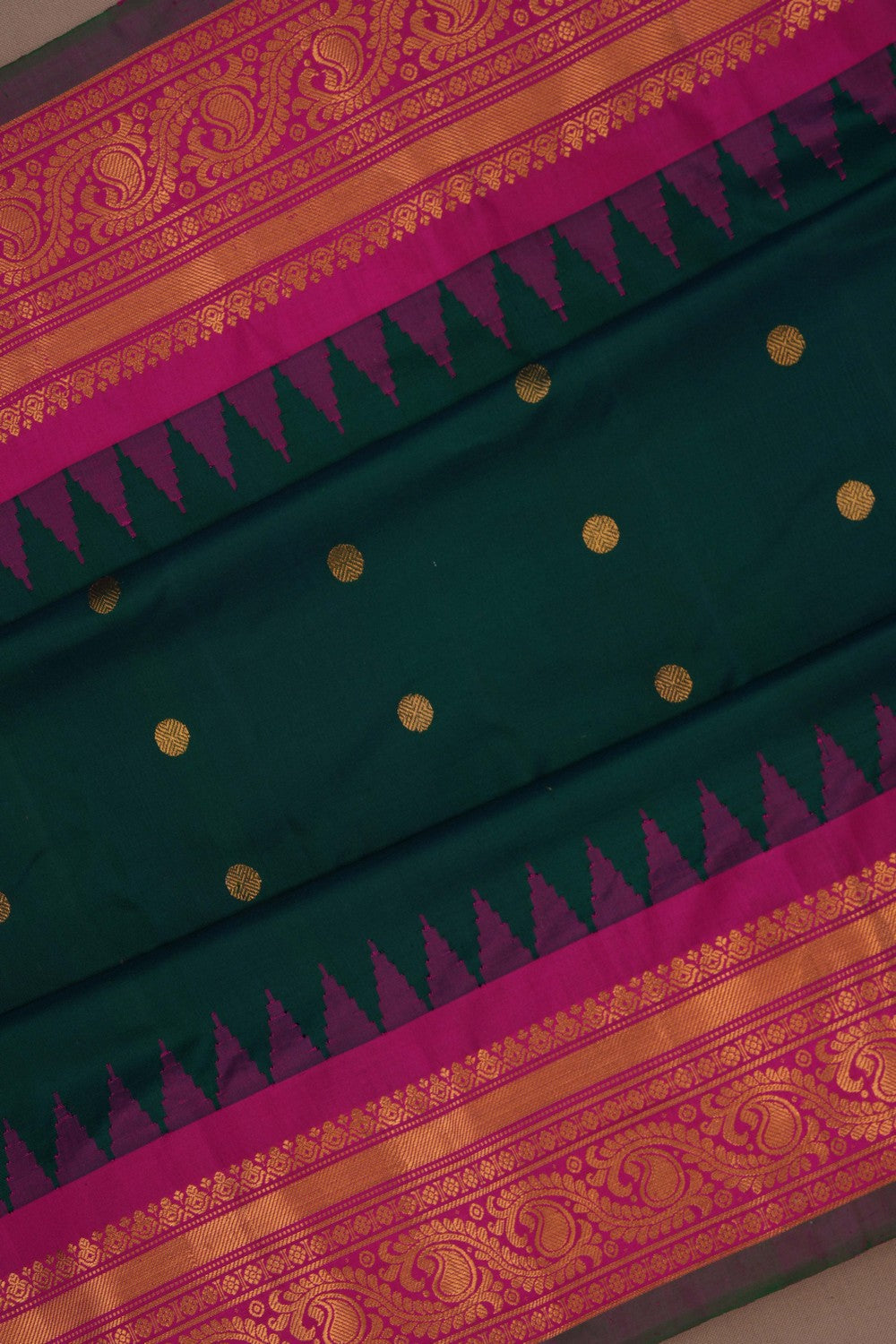 Image of Gadwal Silk Peacock Green Saree