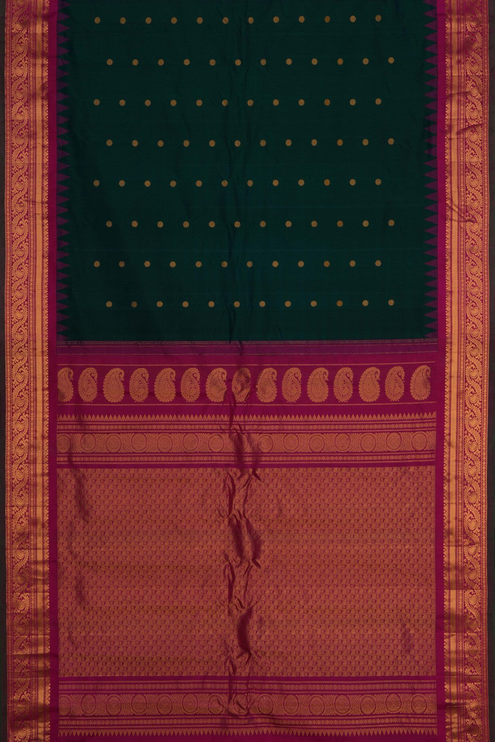 Image of Gadwal Silk Peacock Green Saree