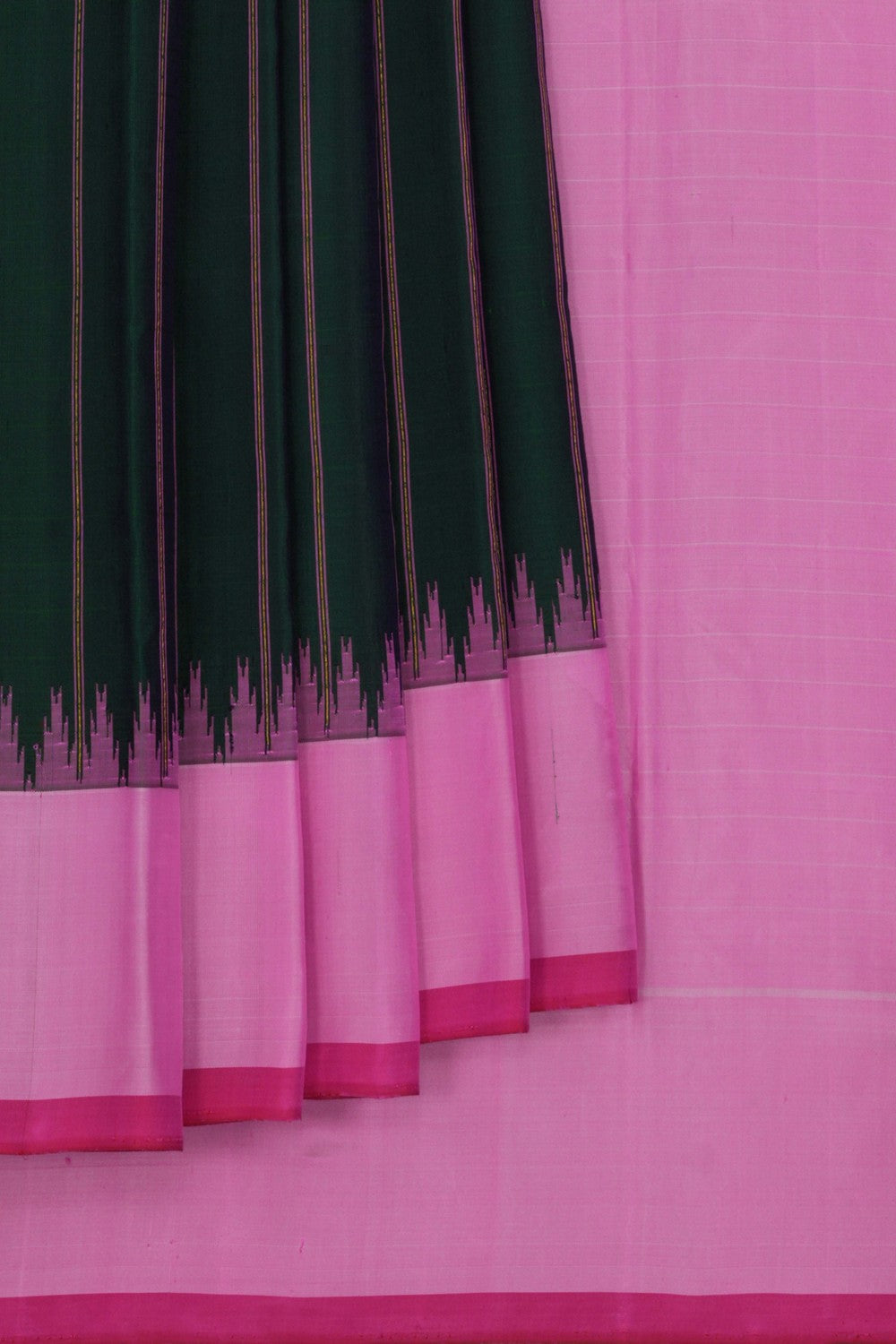 Image of Gadwal Silk Bottle Green Saree