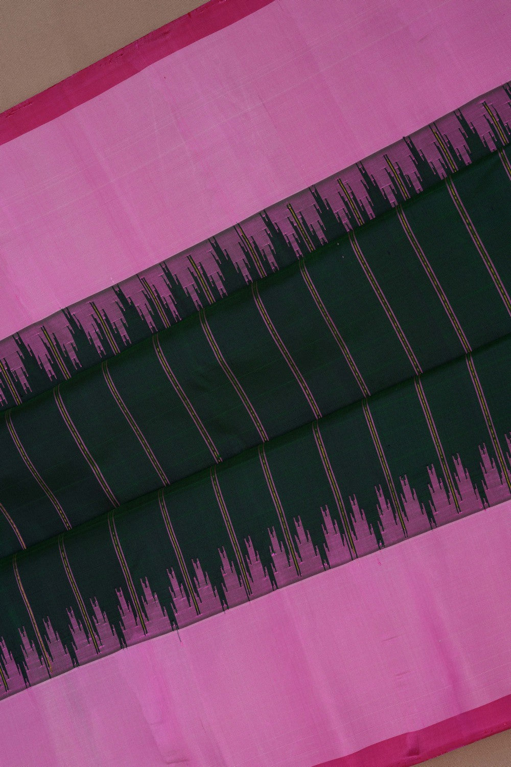 Image of Gadwal Silk Bottle Green Saree