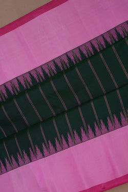 Image of Gadwal Silk Bottle Green Saree