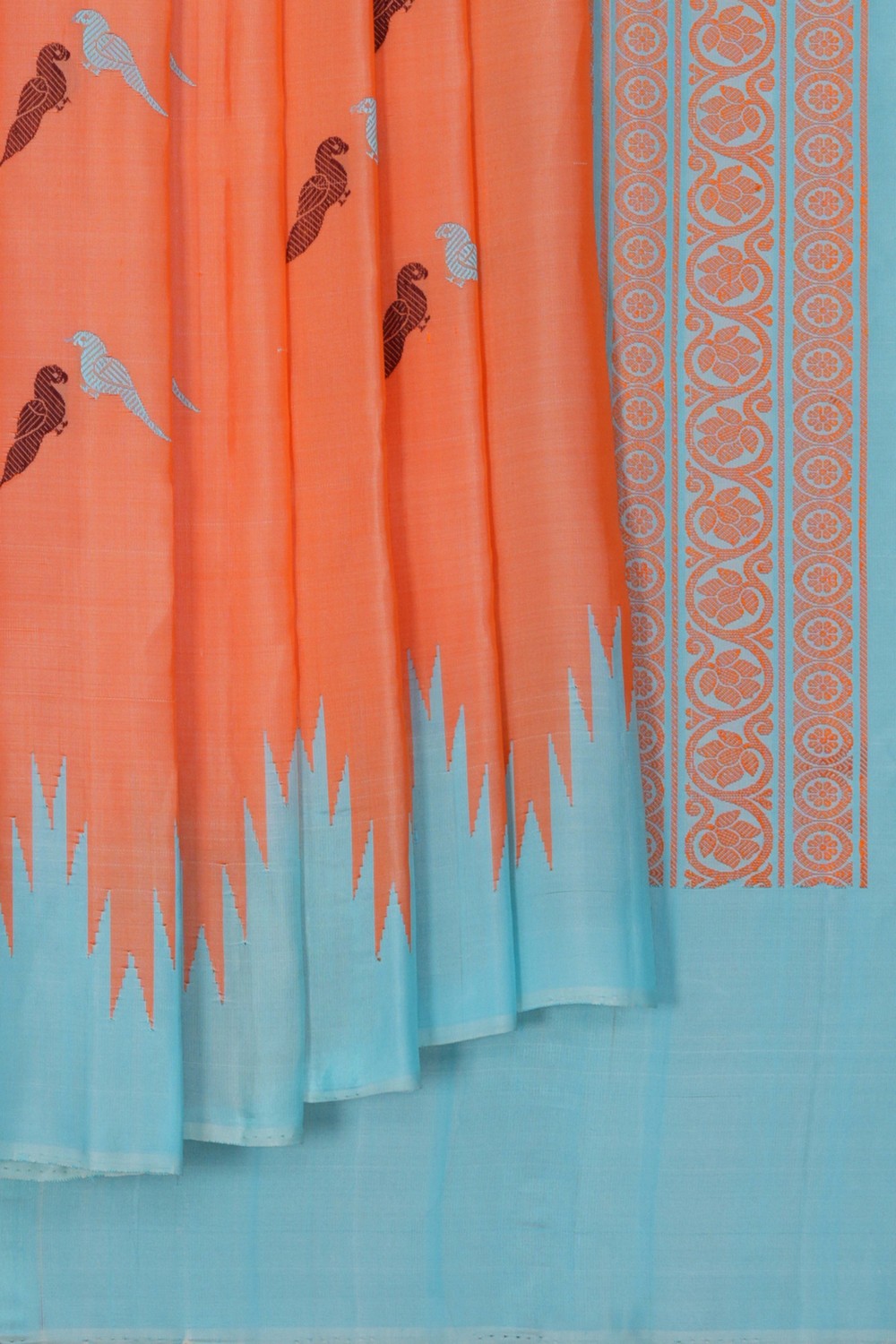 Image of Gadwal Silk Peach Saree