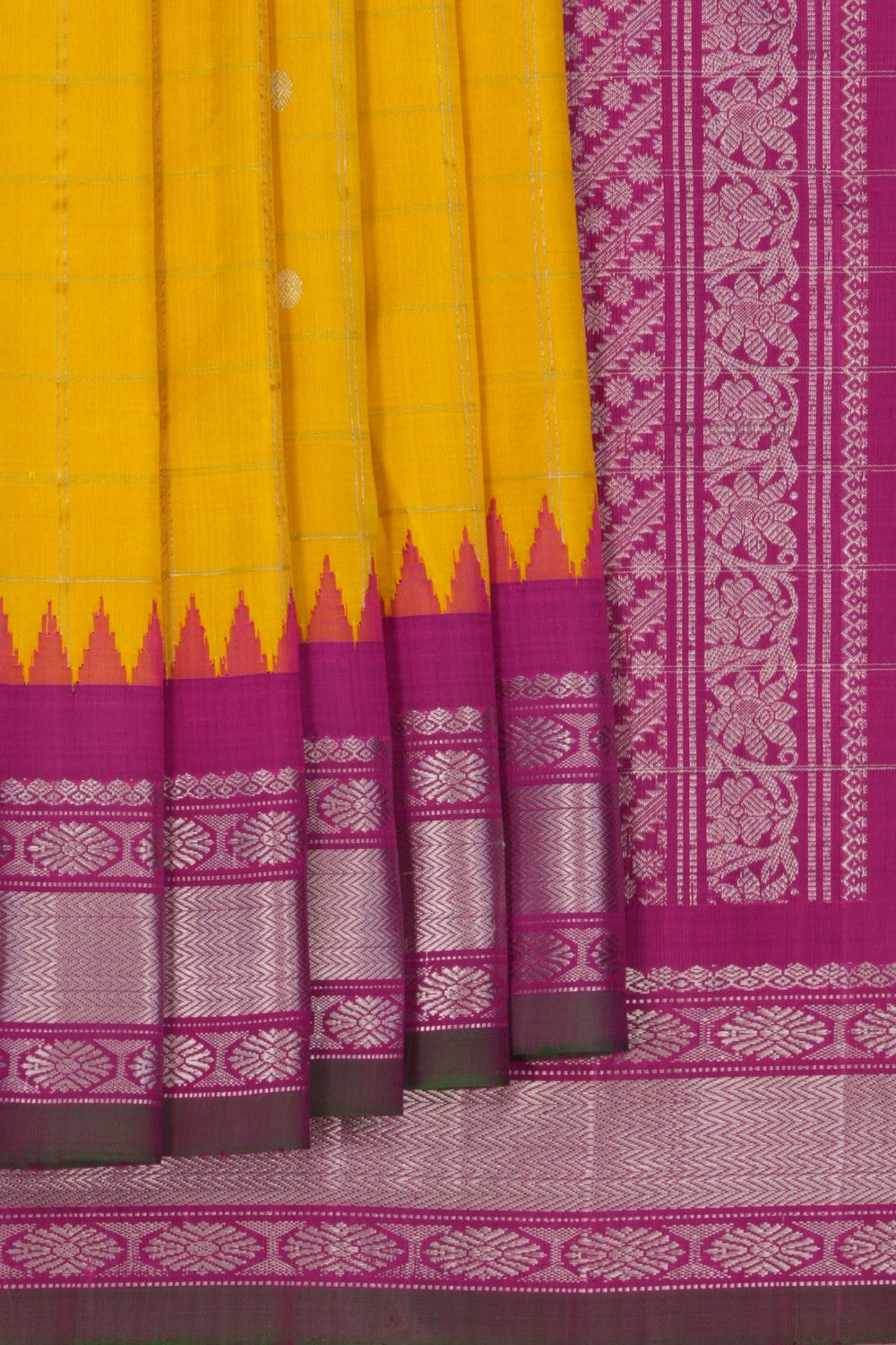 Image of Gadwal Silk Yellow Saree