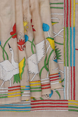 Image of Tussar Silk Kantha Embroidery Saree
