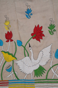Image of Tussar Silk Kantha Embroidery Saree