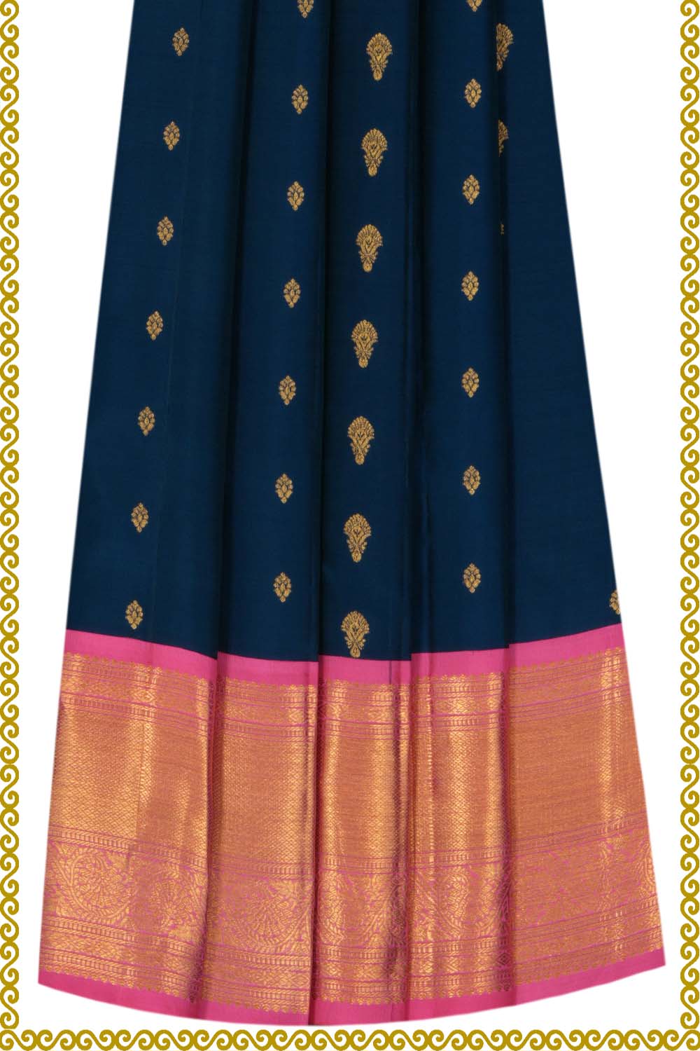 Kanchipattu Pavada Blueberry Blue Unstitched Set