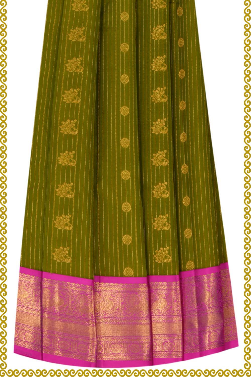 Image of Kanchipattu Pavada Green Unstitched Set