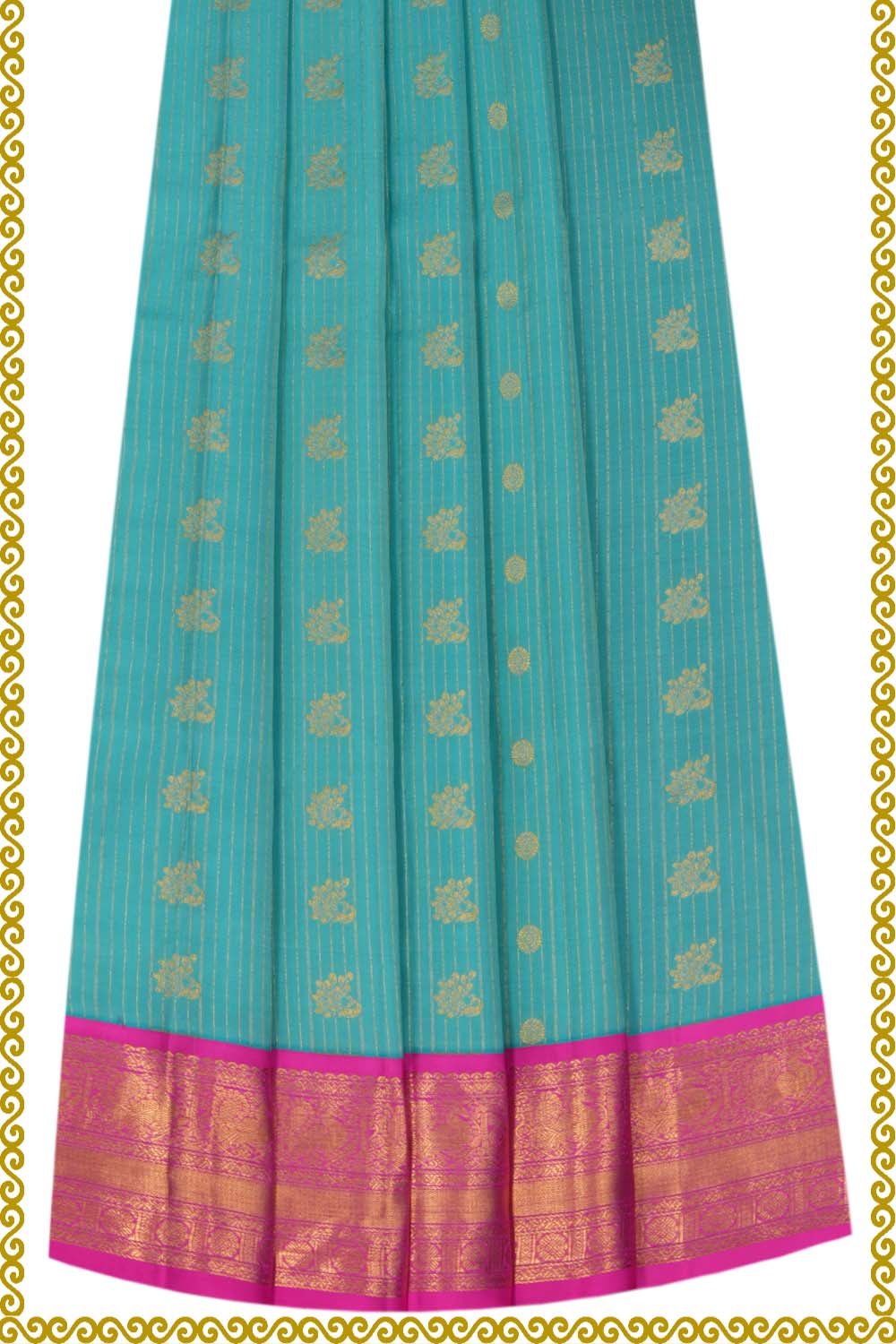 Image of Kanchipattu Pavada Turquoise Green Unstitched Set