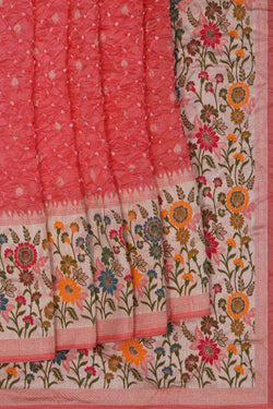 Image of Bandhani Coral Peach Saree