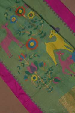 Image of Uppada Cotton Sea Green Saree