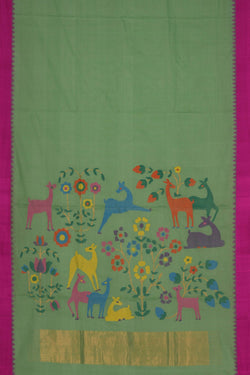 Image of Uppada Cotton Sea Green Saree