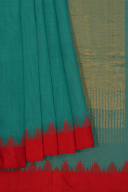Image of Uppada Cotton Teal Green Saree