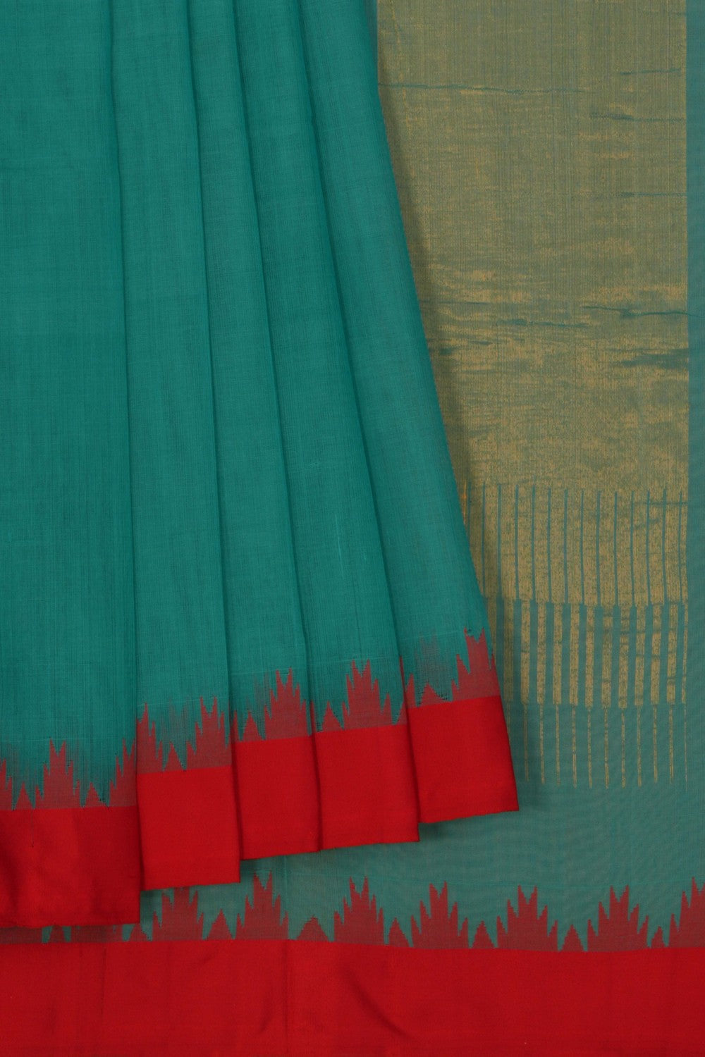 Image of Uppada Cotton Teal Green Saree