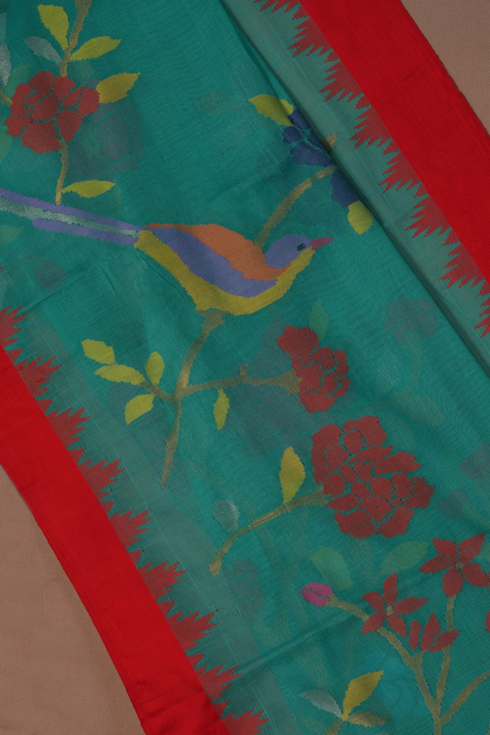 Image of Uppada Cotton Teal Green Saree