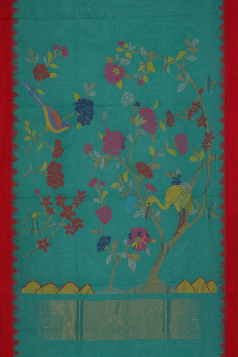 Image of Uppada Cotton Teal Green Saree