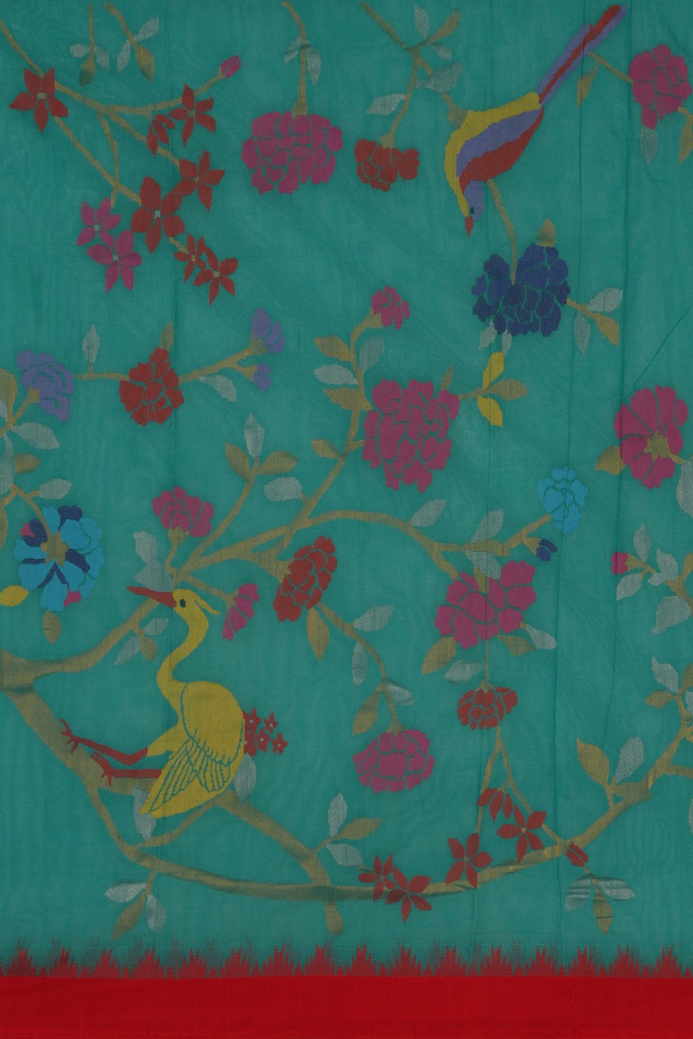 Image of Uppada Cotton Teal Green Saree