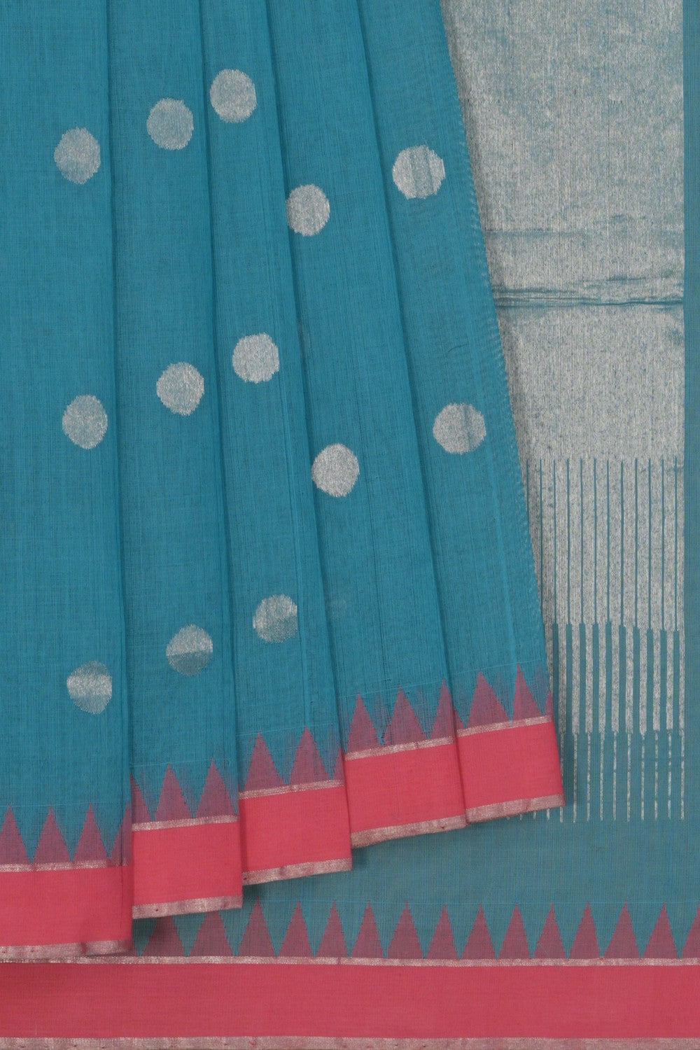Image of Uppada Cotton Sea Blue Saree