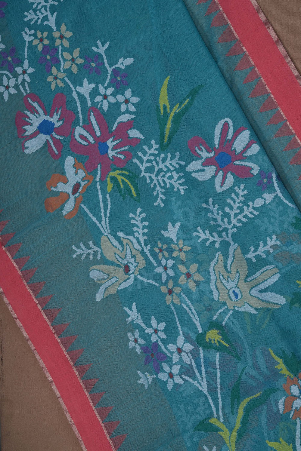 Image of Uppada Cotton Sea Blue Saree