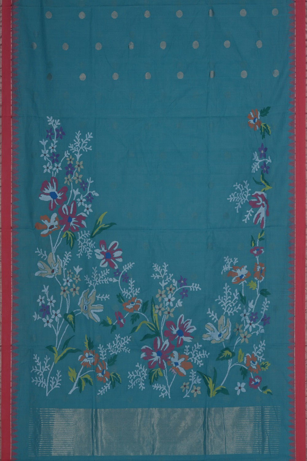 Image of Uppada Cotton Sea Blue Saree