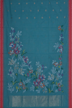 Image of Uppada Cotton Sea Blue Saree