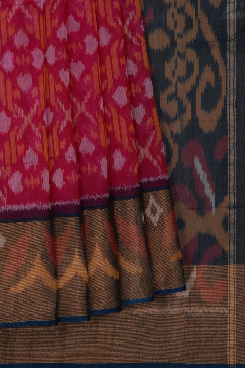Image of Ikat Cotton-Silk Pink Saree