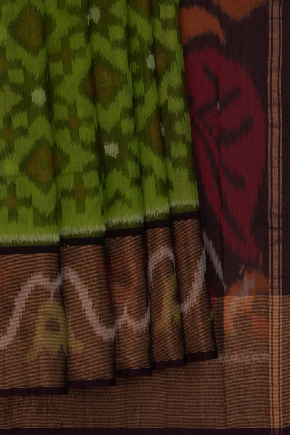 Image of Ikat Cotton-Silk Green Saree