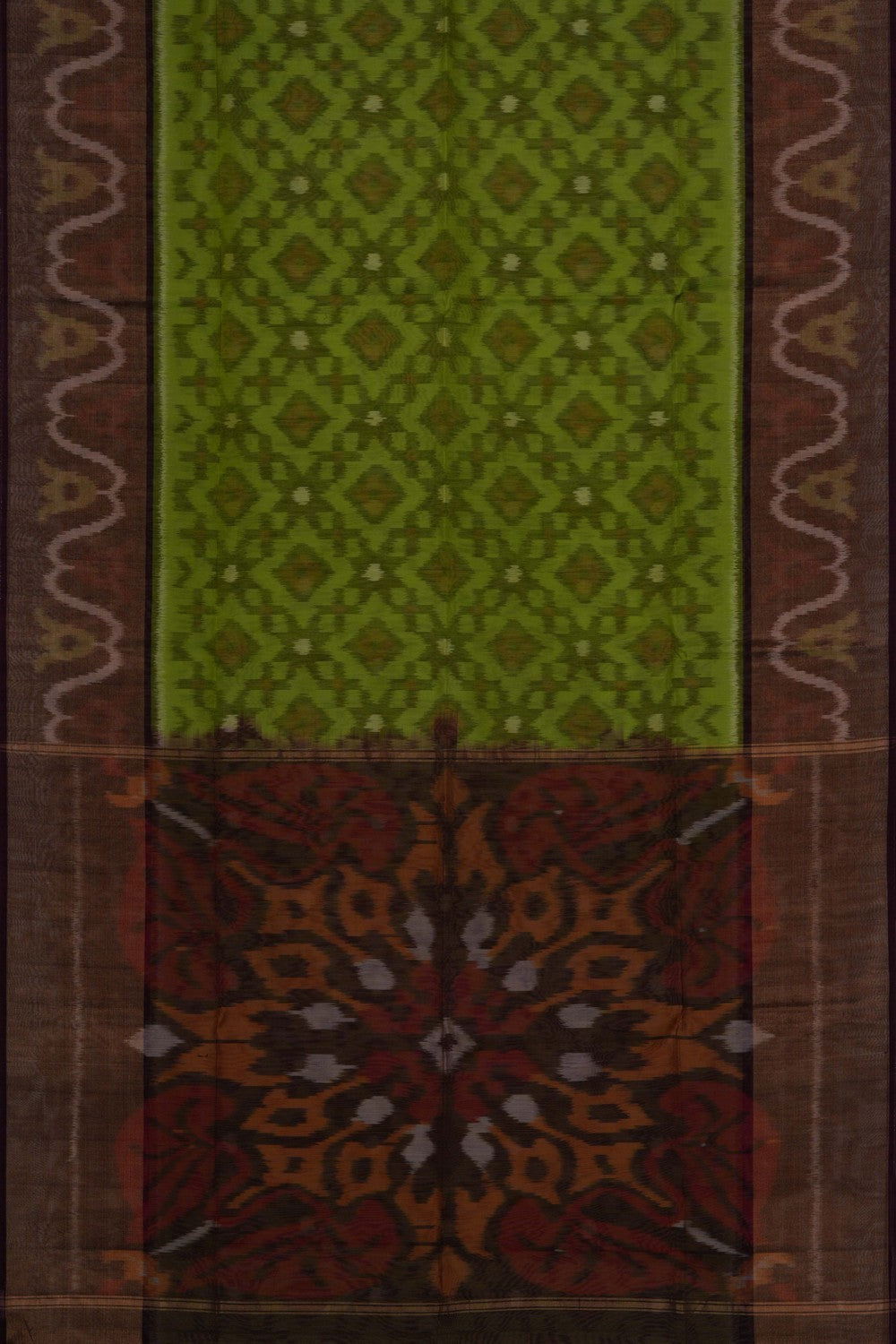 Image of Ikat Cotton-Silk Green Saree