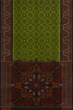 Image of Ikat Cotton-Silk Green Saree